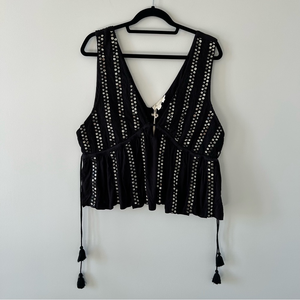 Anthropologie Black Sequin Embellished Top - Picture 2 of 12
